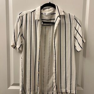 Zara, size small, black and white stripes button down over shirt.